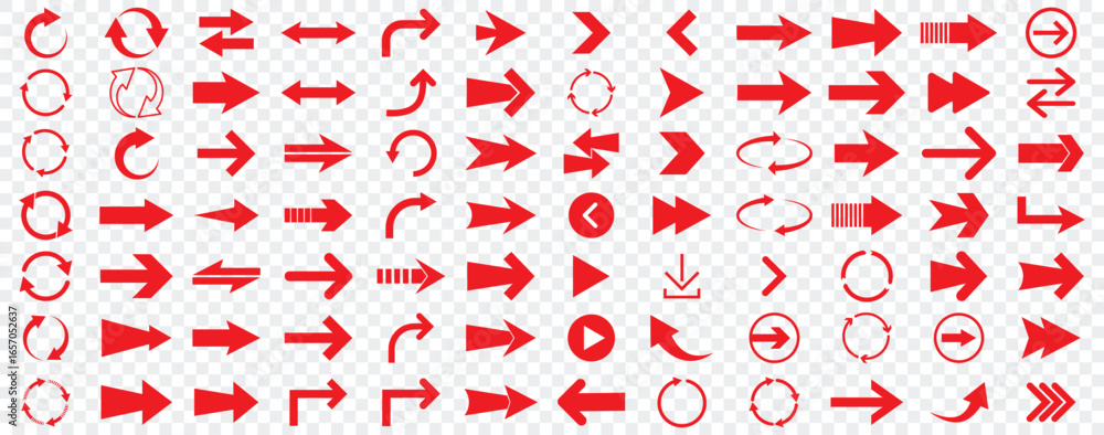 Poster arrow icon set, arrow cursor collection, red arrows icons vector set. collection red vector arrows. 