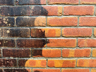 Before and after view of brickwork on a garden wall being cleaned by a high powered pressure washer