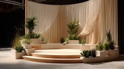 Fototapeta premium Succulent and Desert-Inspired Minimalist Stage Mockups with Cactus and Aloe Arrangements