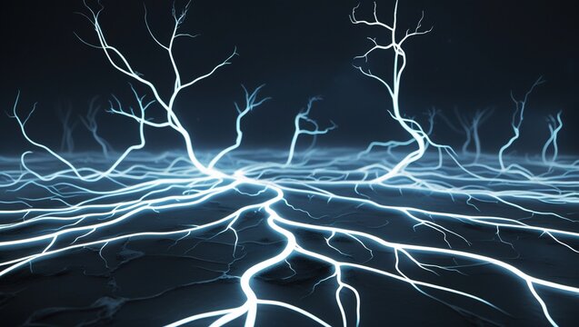 Glowing Abstract Veins Electric Branches Dark Background 3D Render Abstract Background