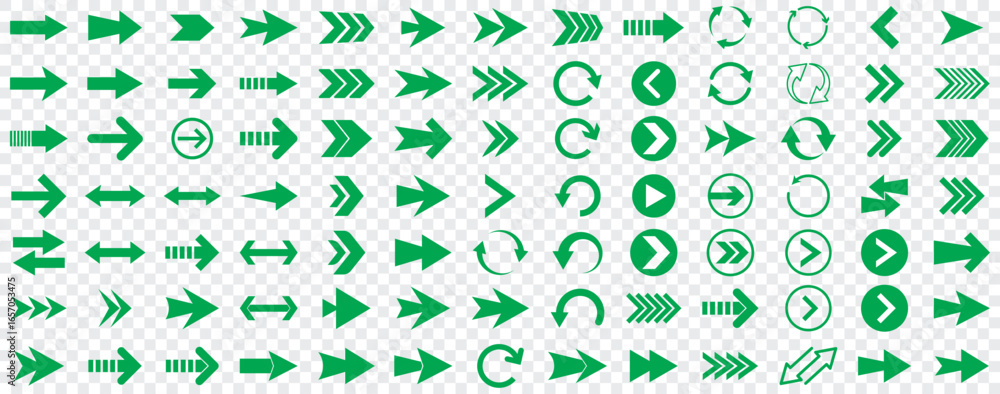 Poster arrow icon set, arrow cursor collection, green arrows icons vector set. collection of green vector a