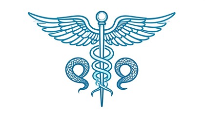 Medical symbol with wings and coiled serpent.