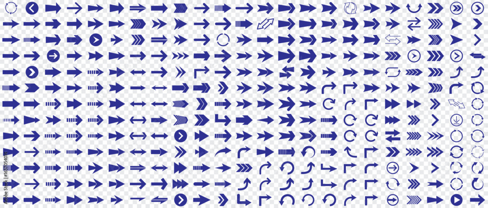 Poster arrow icon set, arrow cursor collection, blue arrows icons vector set. collection of blue vector arr
