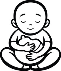 Cute Baby Hugging Milk Bottle — Bottle‑Feeding Comfort Line Art Vector Icon