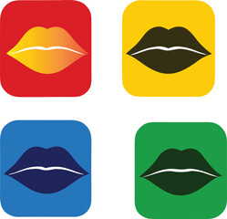 Colorful Lips Icons — Pop Art Mouth Buttons in Rounded Square Vector Set