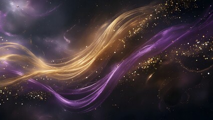 Fototapeta premium Elegant Purple and Gold Abstract Background Cosmic Dust and Swirling Light Abstract Background