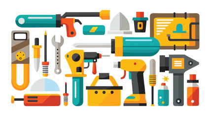 Electrical Tools Set Vector Illustration, Electrician Equipment Collection with Pliers, Screwdrivers, Multimeter, Tester, Wire Cutter, Drill, and Insulation Accessories
