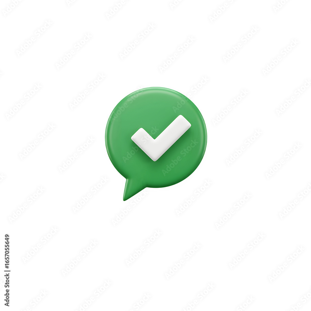 Poster green 3d chat bubble icon png – white check mark – isolated on transparent background png for messag