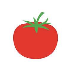 Illustration of a ripe red tomato with green leaves, , a fresh and healthy vegetable for cooking and salads