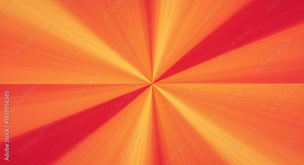 Poster abstract radial burst of orange and red light streaks emanating from a central point, creating a dyn