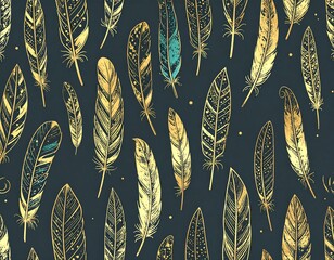 Gold and Teal Feather Pattern