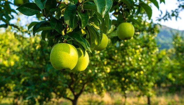 Green apples on a tree