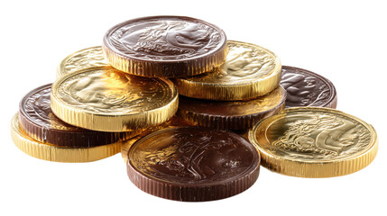 Euro currency, chocolate coins isolated on a white background