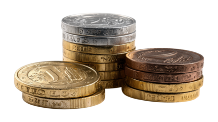 Euro currency, chocolate coins isolated on a white background