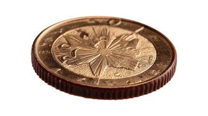 Fake two-euro coin gold chocolate isolated on a white background