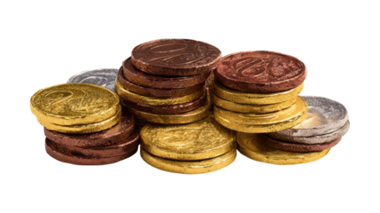 Euro currency, chocolate coins isolated on a white background