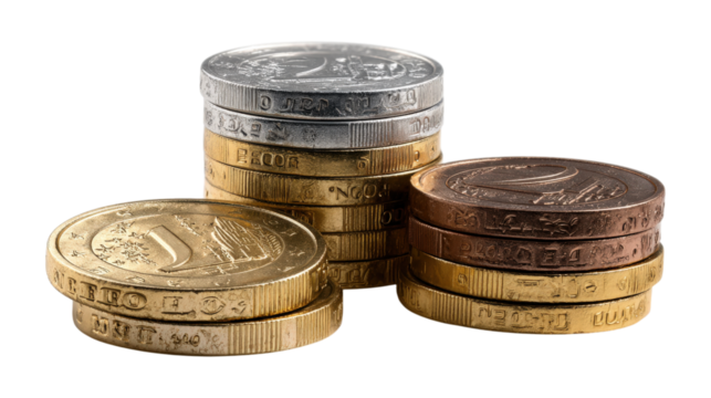 Euro currency, chocolate coins isolated on a white background