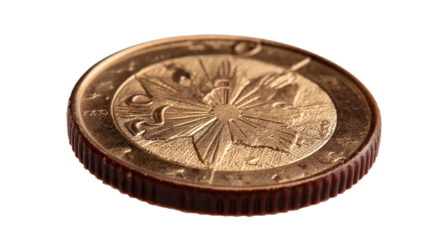 Fake two-euro coin gold chocolate isolated on a white background