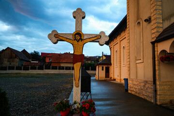 orthodox cross with Jesus Christ in a heavenly light