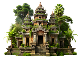  jungle ancien temple architectur  isolated on white background PNG,AI GENERATED