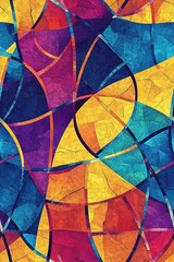 Colorful stained glass style abstract composition with vibrant shapes and textures
