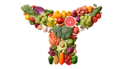 Fresh, nutritious ingredients in the shape of thyroid. Healthy food is a source of vitamins. Problems with thyroid concept isolated on a white background