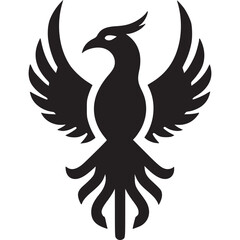 Majestic phoenix bird rising with wings spread isolated on white background, a symbol of rebirth, immortality, and power, perfect for logo design