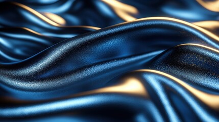 artwork features captivating close up of deep blue and gold flowing waves. rich textures create elegant atmosphere evoking sense of luxury and sophistication.