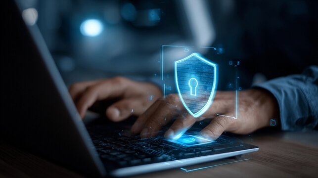 Secure online activities using encryption and cyber protection tools for privacy and data safety from a comfortable workspace setting