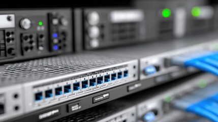 Network Server Rack with Ethernet Cables