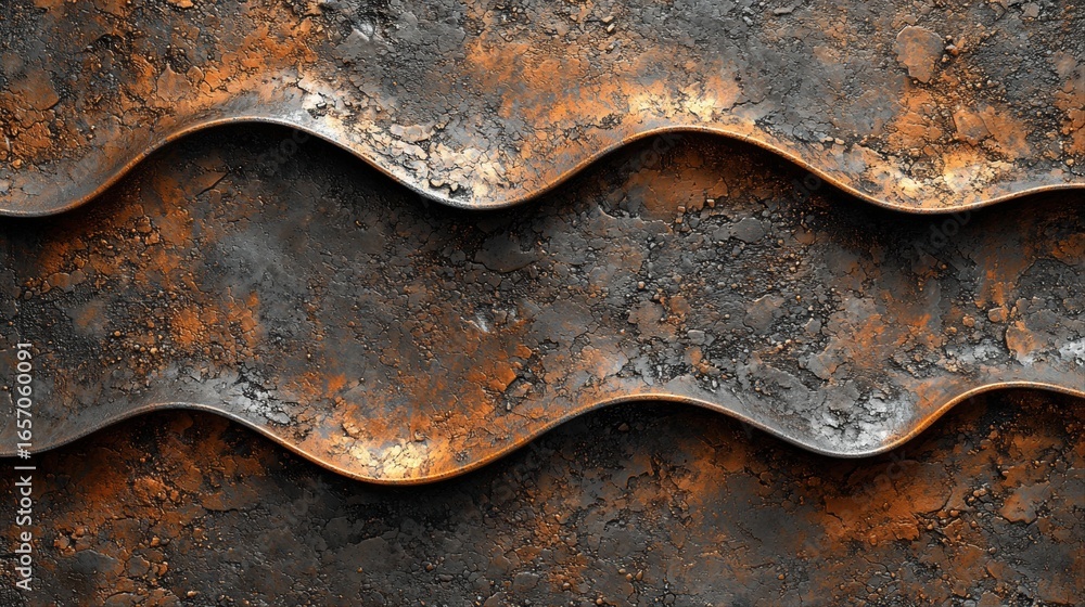 Poster rich and warm texture features undulating wave patterns of earthy tones showcasing reflective highli