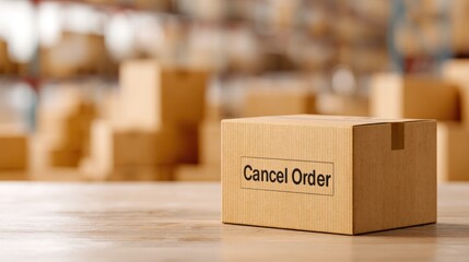 Cancel Order Cardboard Package on Table in Warehouse