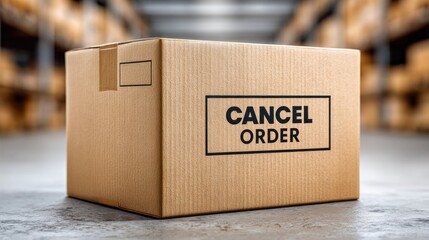 Cardboard Box with Cancel Order Label in Warehouse
