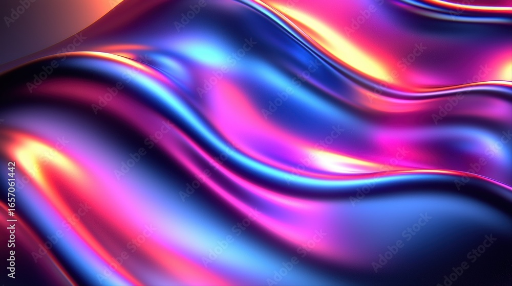Poster vibrant hues blend seamlessly together in fluid and captivating design showcasing dynamic waves evok