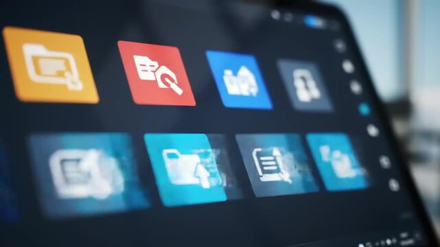 Colorful digital interface showcasing various application icons on a modern tablet screen