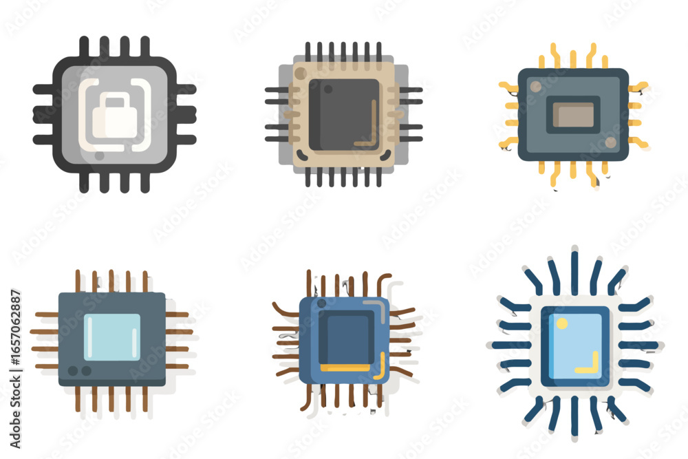 Poster modern computer chips and processors representing technology, innovation, and digital security for b