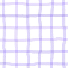 Purple White Plaid Gingham Madras Check Hand Drawn Background Pattern Overlay