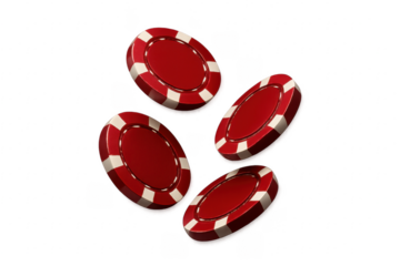 Red Casino Chips Falling on Transparent Background