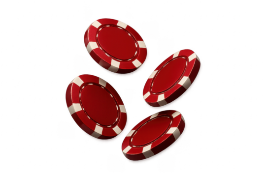 Red Casino Chips Falling on Transparent Background