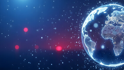 Fototapeta premium Glowing digital earth showing Europe and Africa on dark blue starry background representing global connectivity space exploration and modern technology
