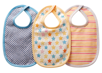  three baby bibs with different patterns and colors    isolated on white background PNG,AI GENERATED