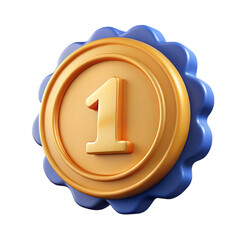 Golden Medal with Blue Ribbon and Number One Symbol.