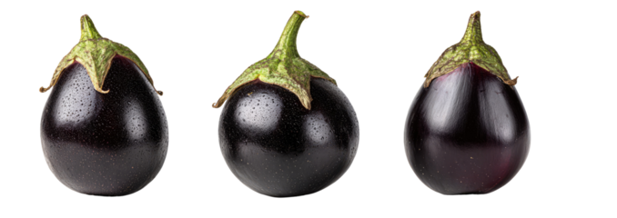 Three dark purple eggplants