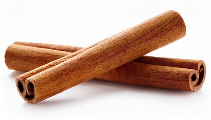 two cinnamon sticks isolated on white background