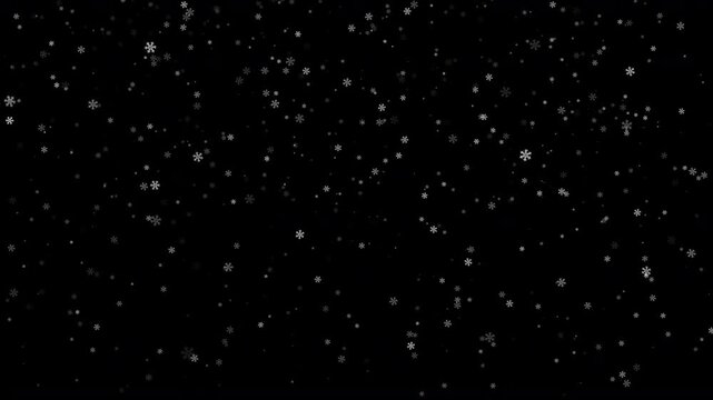 Winter snow background or overlay - falling snowflakes animation, seamless loop. Alpha channel.
