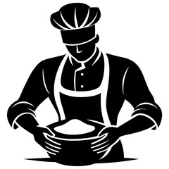 Baker kneading dough black silhouette vector