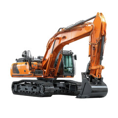Orange excavator isolated on transparent background