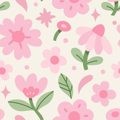 Floral graphic vector illustration. Trendy seamless pattern with hand drawn flowers. Modern repeatable background.