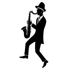 Naklejka premium Black silhouette musician playing saxophone vector
