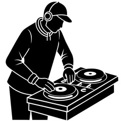 Black silhouette of a person mixing music turntable